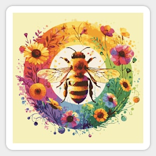 Bee and Flowers Rainbow Sticker